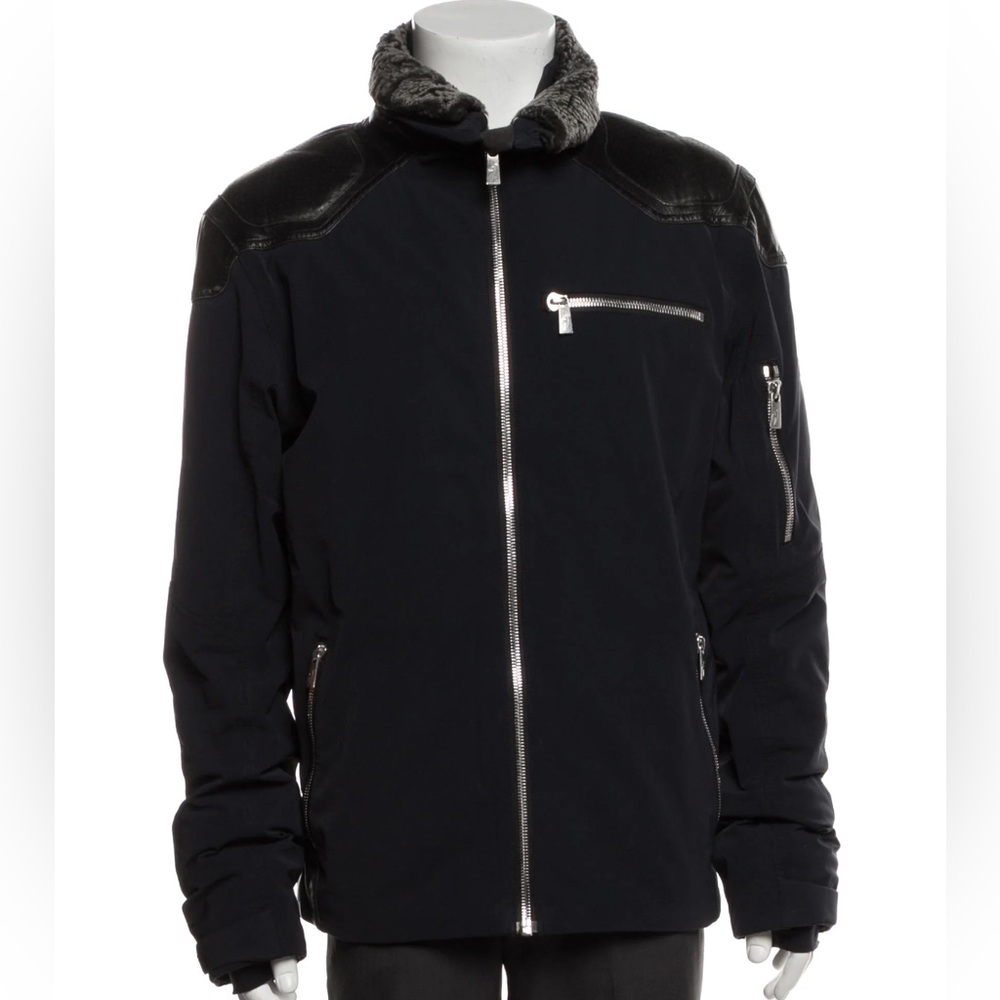 Toni Sailer Men's Ski Jacket Dark Blue with Fur Collar Size EU 50.